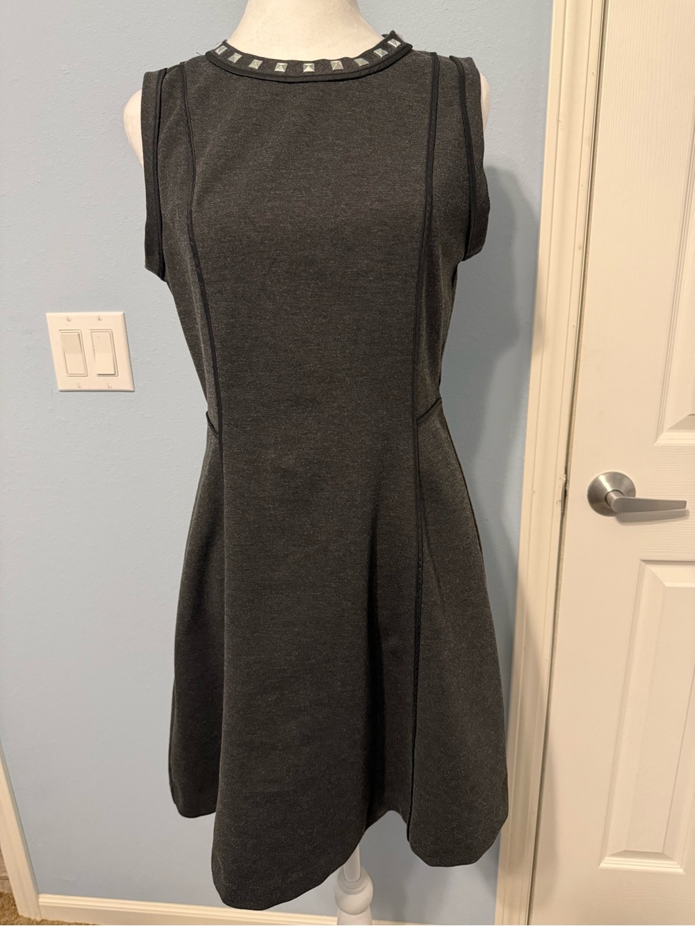 Michael Kors Charcoal Sleeveless A-Line Dress with Studded Collar